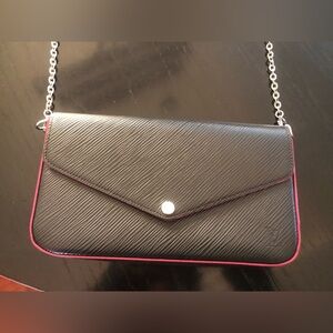 Louis Vuitton Felicie Pochette Epi Leather Black with Pink lining.